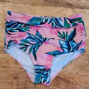 Ruched High-waisted Pink Bikini Bottoms Size Small